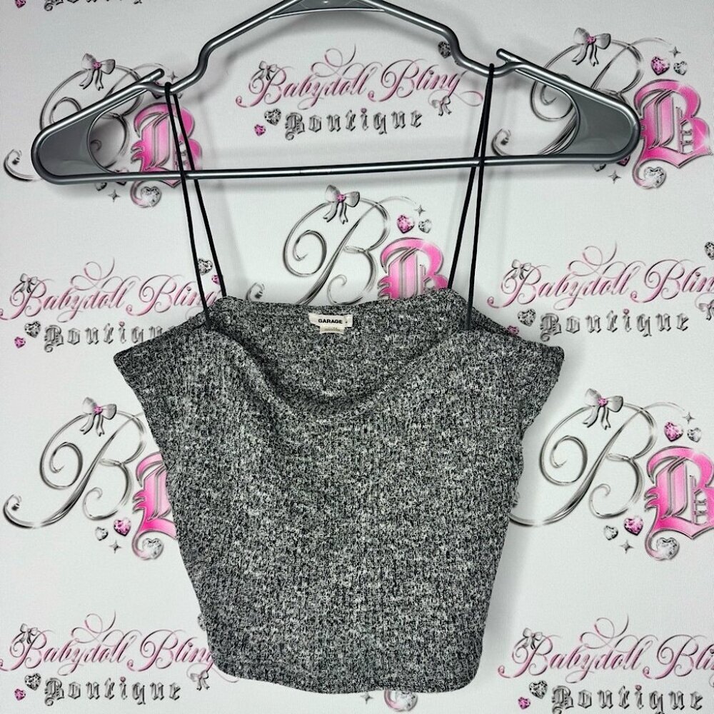 Garage tank top crop weathered white Gray Knit Top skinny straps stretchy